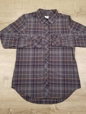 Flylow Gray Pearl Snap Plaid Women's Long Sleeve Button Down Shirt Size Medium